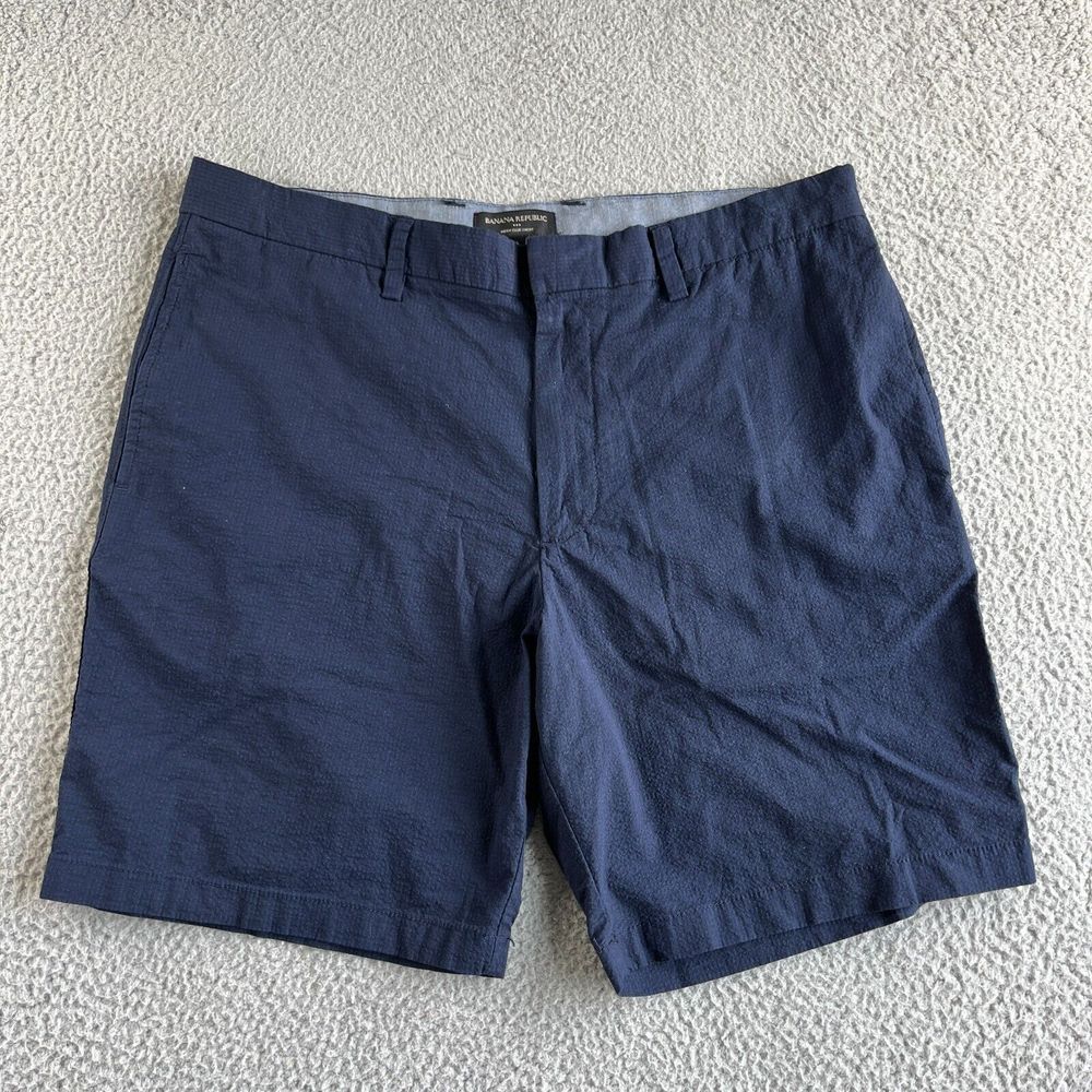 NEW Banana Republic Shorts Mens 36 (37) Blue Chino Seersucker Aiden Club Short